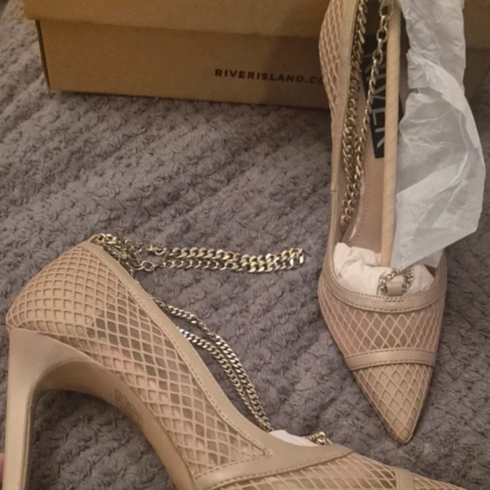 River Island Nude Mesh Chain Heels